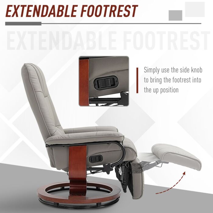Homcom Manual Recliner Chair Armchair Sofa With Faux Leather Upholstered Wooden Base For, Grey