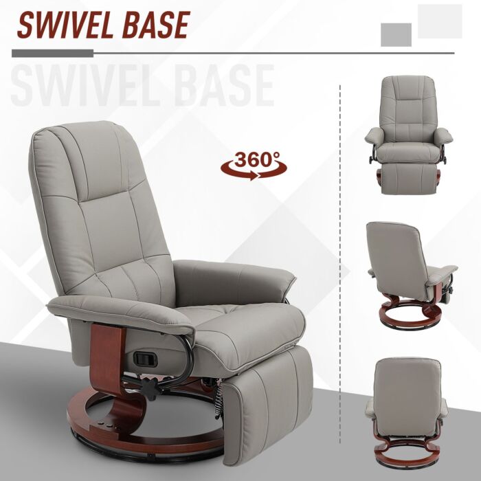 Homcom Manual Recliner Chair Armchair Sofa With Faux Leather Upholstered Wooden Base For, Grey