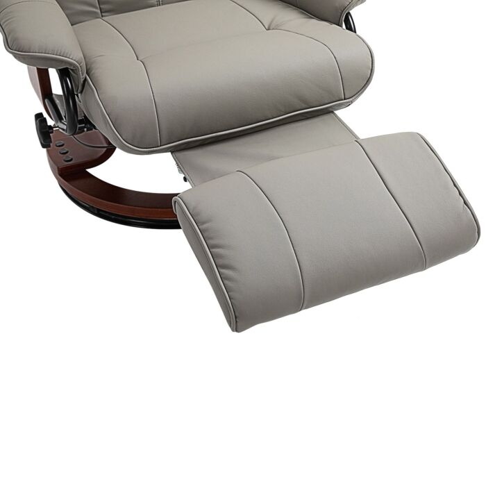 Homcom Manual Recliner Chair Armchair Sofa With Faux Leather Upholstered Wooden Base For, Grey