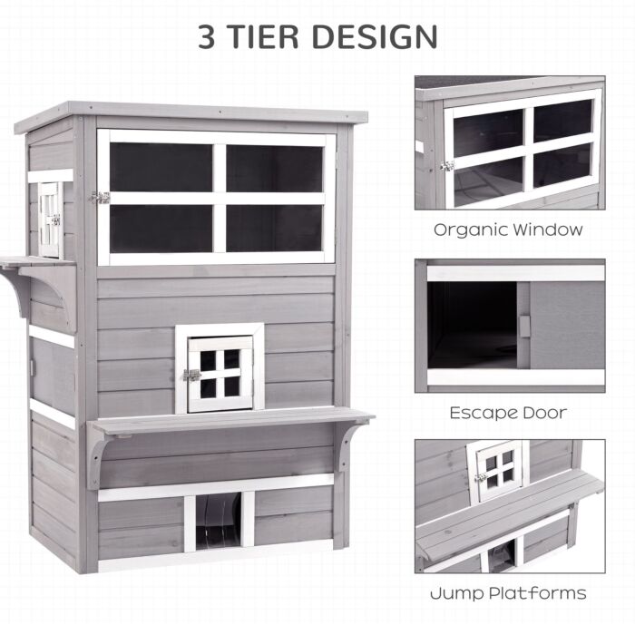 Pawhut 3 Tier Wooden Kitten Shelter For Indoor, Outdoor