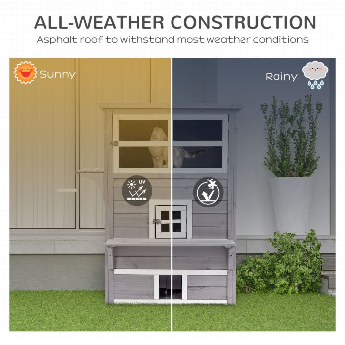 Pawhut 3 Tier Wooden Kitten Shelter For Indoor, Outdoor