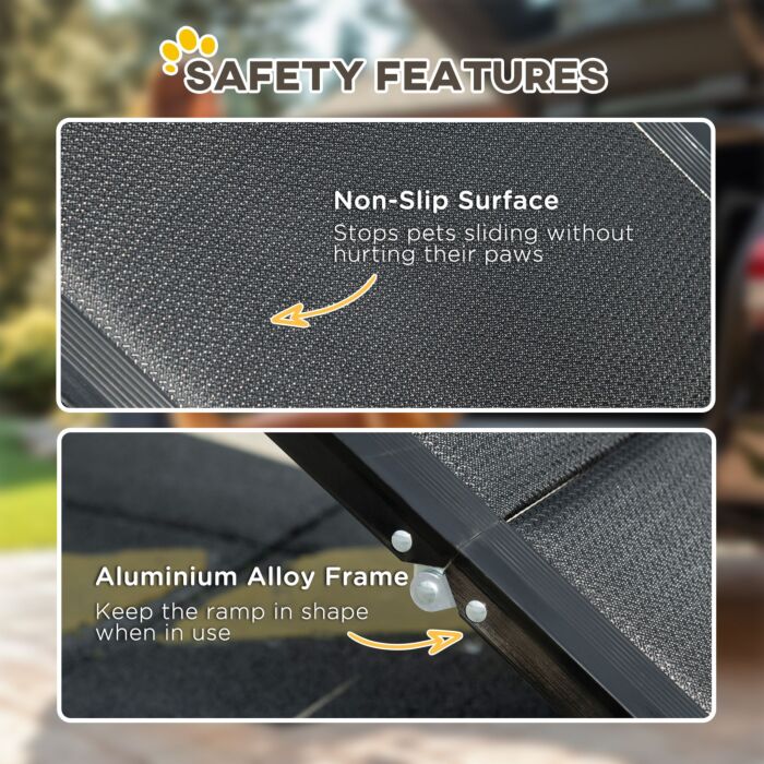 Pawhut Folding Dog Ramp For Car For Extra Large Dogs, Portable Pet Ramp With Non-slip Surface, Aluminium Alloy Frame
