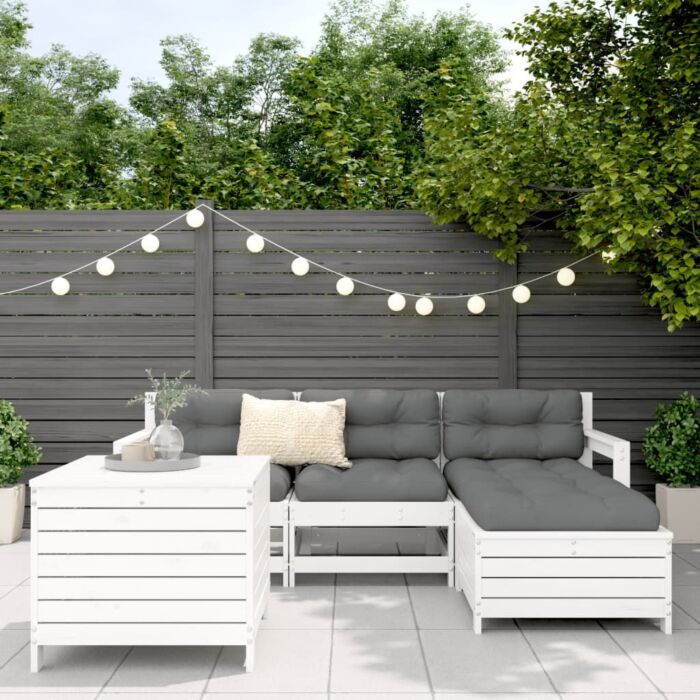 Vidaxl 5 Piece Garden Sofa Set White Solid Wood Pine