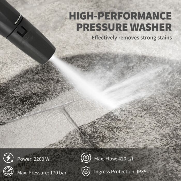 Outsunny 2200w High Pressure Washer, 170 Bar Pressure, 420 L/h Flow, Portable Electric Power Washer Jet Wash Cleaner With Adjustable Nozzle 6m Hose And Hose Reel For Home Patio Car Driveway