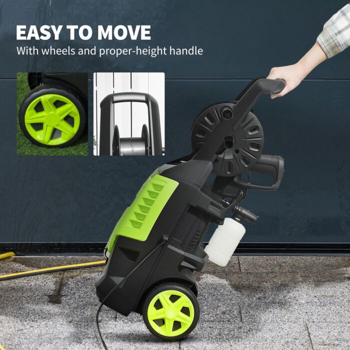 Outsunny 2200w High Pressure Washer, 170 Bar Pressure, 420 L/h Flow, Portable Electric Power Washer Jet Wash Cleaner With Adjustable Nozzle 6m Hose And Hose Reel For Home Patio Car Driveway