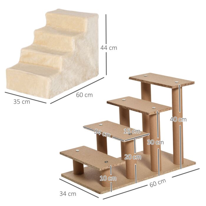 Pawhut Dog Steps 4-steps Design With Washable Plush Cover For High Bed Sofa, Dog Stairs For Small Dog And Cat