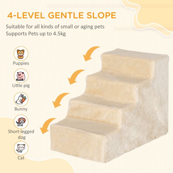 Pawhut Dog Steps 4-steps Design With Washable Plush Cover For High Bed Sofa, Dog Stairs For Small Dog And Cat