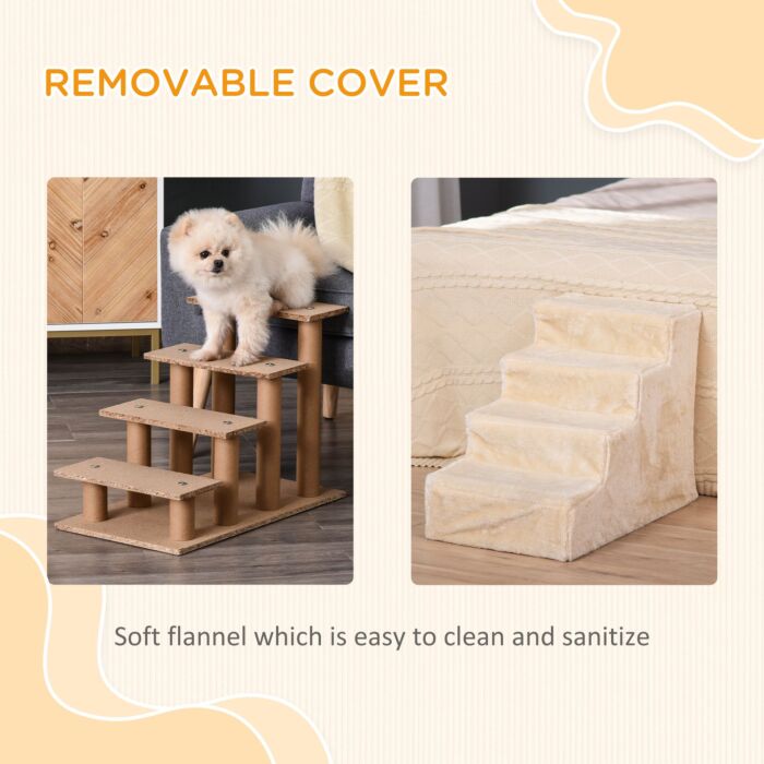 Pawhut Dog Steps 4-steps Design With Washable Plush Cover For High Bed Sofa, Dog Stairs For Small Dog And Cat
