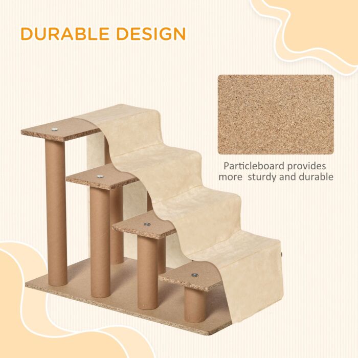Pawhut Dog Steps 4-steps Design With Washable Plush Cover For High Bed Sofa, Dog Stairs For Small Dog And Cat