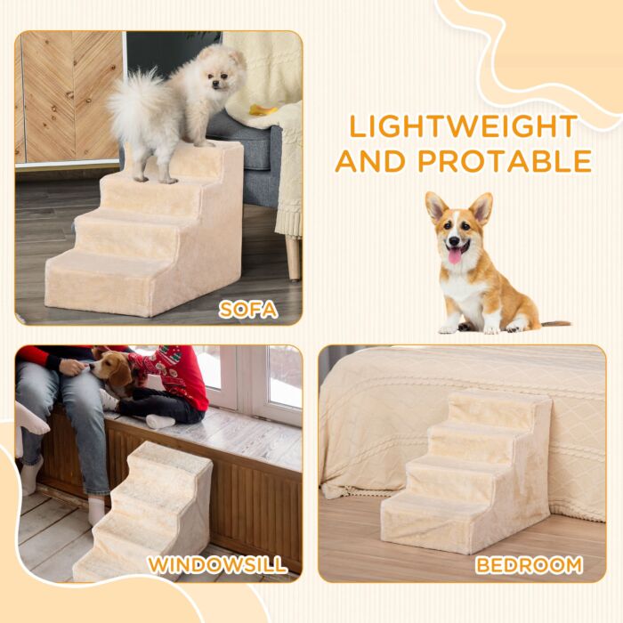 Pawhut Dog Steps 4-steps Design With Washable Plush Cover For High Bed Sofa, Dog Stairs For Small Dog And Cat