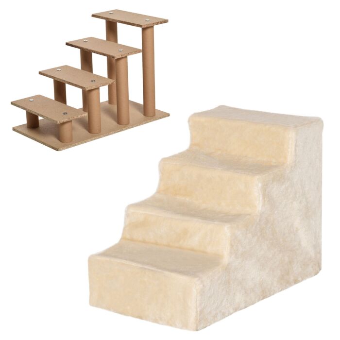 Pawhut Dog Steps 4-steps Design With Washable Plush Cover For High Bed Sofa, Dog Stairs For Small Dog And Cat
