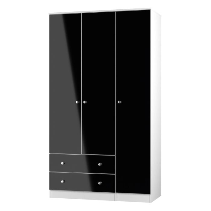 Yarmouth Tall Triple 2 Drawer Wardrobe In Black & White