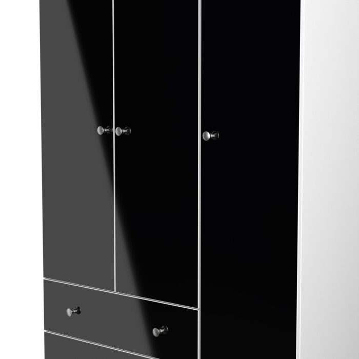 Yarmouth Tall Triple 2 Drawer Wardrobe In Black & White