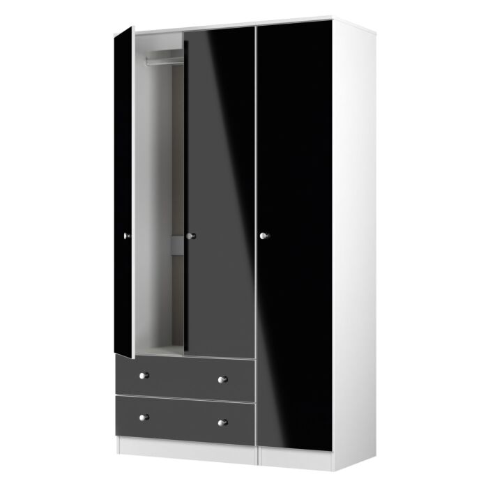 Yarmouth Tall Triple 2 Drawer Wardrobe In Black & White