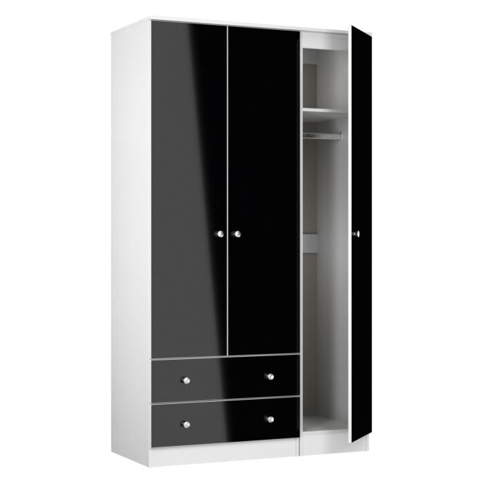 Yarmouth Tall Triple 2 Drawer Wardrobe In Black & White