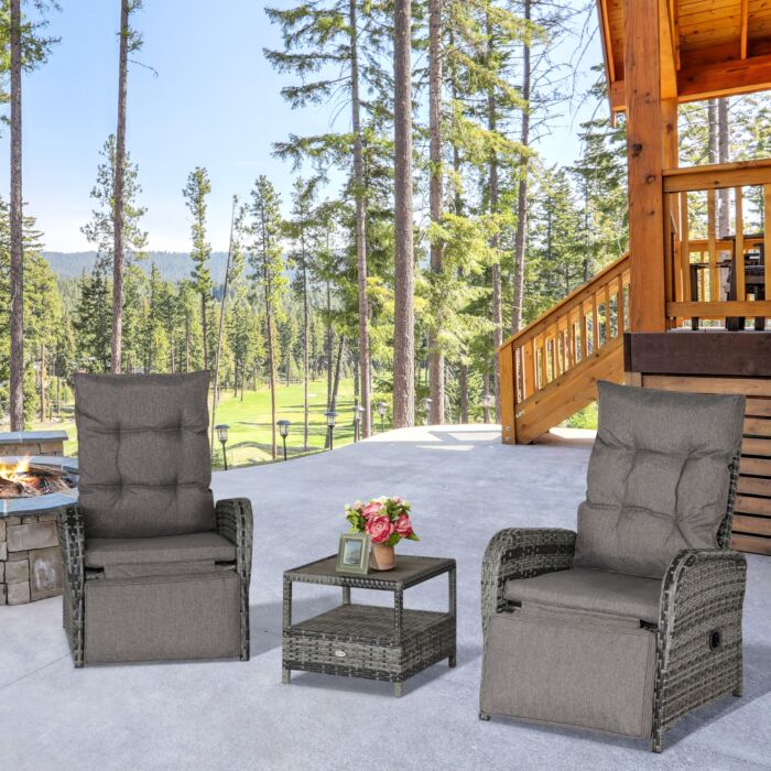 Outsunny 2 Seater Patio Rattan Wicker Chaise Lounge Sofa Set Bistro Conversation Furniture With Cushion For Patio Yard Porch Mixed Grey