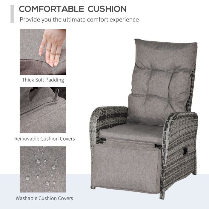 Outsunny 2 Seater Patio Rattan Wicker Chaise Lounge Sofa Set Bistro Conversation Furniture With Cushion For Patio Yard Porch Mixed Grey