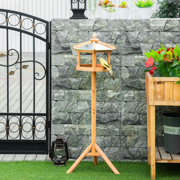 Pawhut Deluxe Bird Stand Feeder Table Feeding Station Wooden Garden Wood Coop Parrot Stand 113cm High New