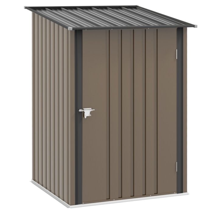 Outsunny 3.3ft X 3.4ft Lean To Garden Shed, Metal Outdoor Storage Shed With Single Lockable Door, Tool Storage Shed For Garden, Patio, Lawn, Brown