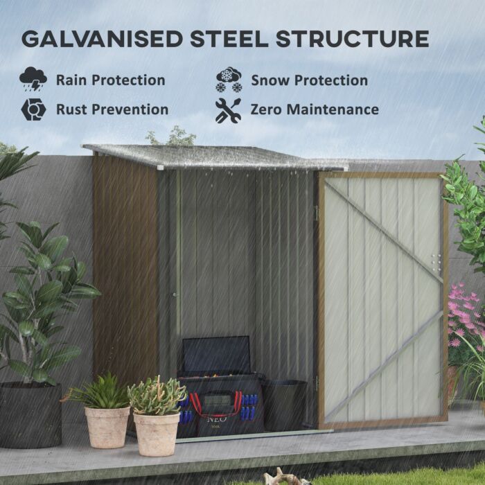 Outsunny 3.3ft X 3.4ft Lean To Garden Shed, Metal Outdoor Storage Shed With Single Lockable Door, Tool Storage Shed For Garden, Patio, Lawn, Brown