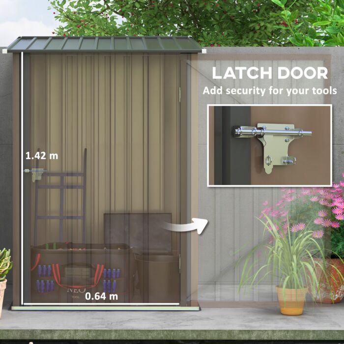 Outsunny 3.3ft X 3.4ft Lean To Garden Shed, Metal Outdoor Storage Shed With Single Lockable Door, Tool Storage Shed For Garden, Patio, Lawn, Brown
