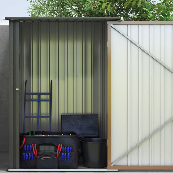 Outsunny 3.3ft X 3.4ft Lean To Garden Shed, Metal Outdoor Storage Shed With Single Lockable Door, Tool Storage Shed For Garden, Patio, Lawn, Brown