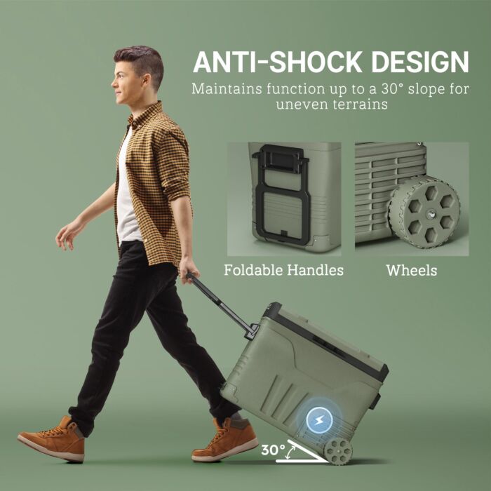 Outsunny 45l Camping Fridge Freezer Dual Zone, Portable Car Fridge 12v/24v Dc & 100-240v Ac, Electric Cool Box -20℃-20℃ With Wheels And Led Light, For Travel, Rv, Road Trip, Picnic
