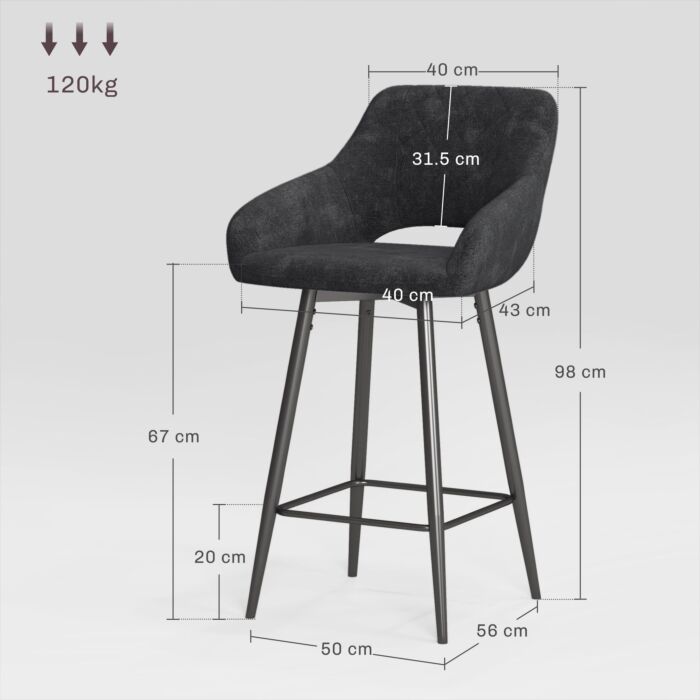 Homcom Set Of Two Velvet-feel Bar Stools - Grey