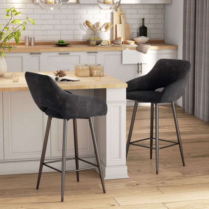 Homcom Set Of Two Velvet-feel Bar Stools - Grey