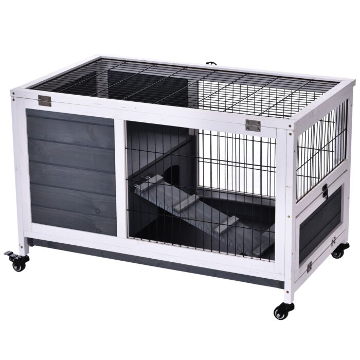 Pawhut Rabbits Indoor Fir Wood Lift-top Hutch Grey