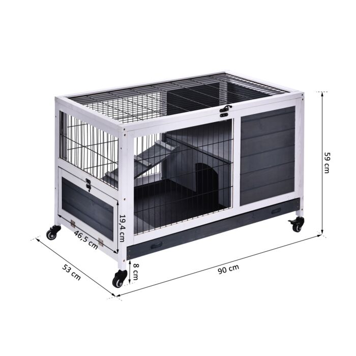 Pawhut Rabbits Indoor Fir Wood Lift-top Hutch Grey