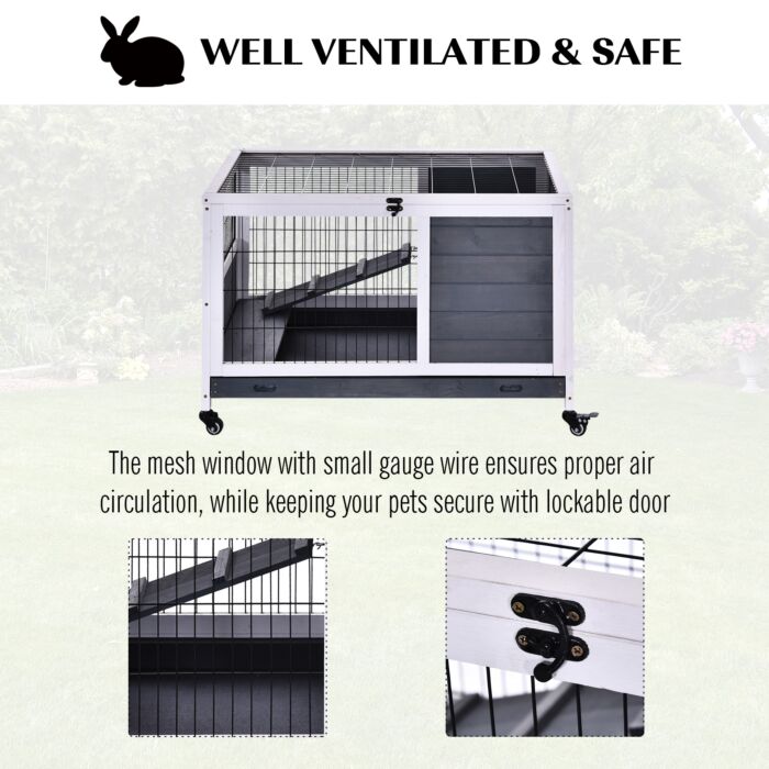 Pawhut Rabbits Indoor Fir Wood Lift-top Hutch Grey