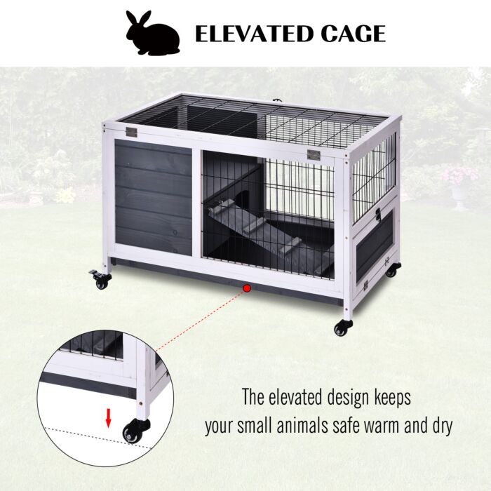 Pawhut Rabbits Indoor Fir Wood Lift-top Hutch Grey