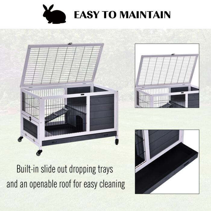 Pawhut Rabbits Indoor Fir Wood Lift-top Hutch Grey