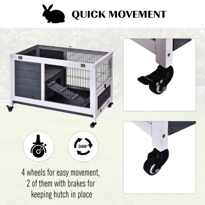 Pawhut Rabbits Indoor Fir Wood Lift-top Hutch Grey