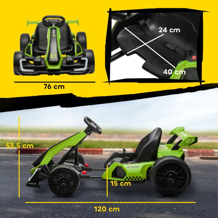 Homcom 24v Electric Go Kart For Kids With Adjustable Seat For 6-12 Years Old, Green