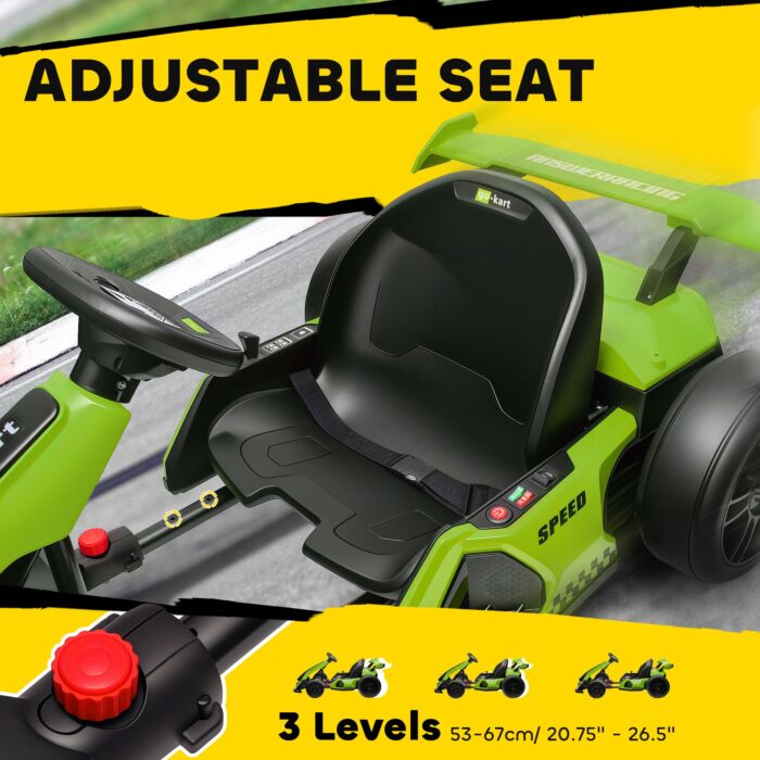 Homcom 24v Electric Go Kart For Kids With Adjustable Seat For 6-12 Years Old, Green