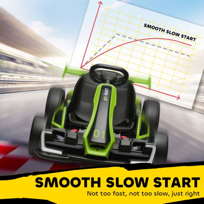 Homcom 24v Electric Go Kart For Kids With Adjustable Seat For 6-12 Years Old, Green