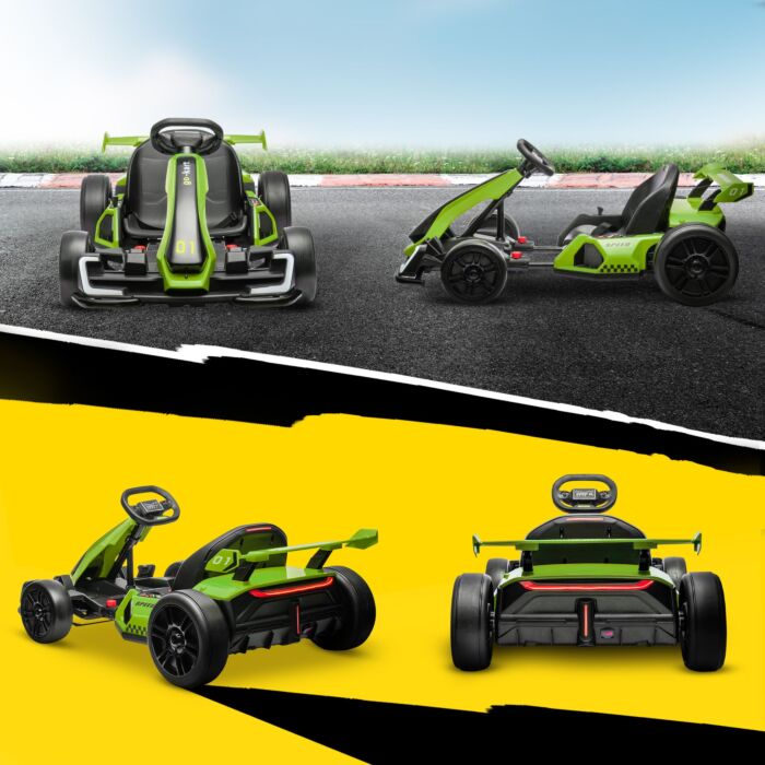 Homcom 24v Electric Go Kart For Kids With Adjustable Seat For 6-12 Years Old, Green