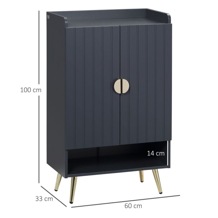 Homcom Modern Shoe Cabinet With 2 Doors, Open Shelf And Adjustable Shelves, Hallway Shoe Cupboard For 15 Pairs Of Shoes, Entryway Storage Unit, Grey