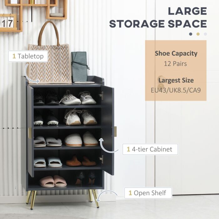 Homcom Modern Shoe Cabinet With 2 Doors, Open Shelf And Adjustable Shelves, Hallway Shoe Cupboard For 15 Pairs Of Shoes, Entryway Storage Unit, Grey