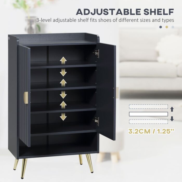 Homcom Modern Shoe Cabinet With 2 Doors, Open Shelf And Adjustable Shelves, Hallway Shoe Cupboard For 15 Pairs Of Shoes, Entryway Storage Unit, Grey