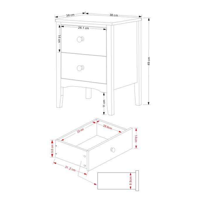 Como Grey 2 Petite Drawer Bedside Cabinet