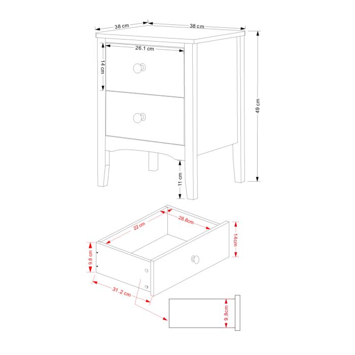 Como Grey 2 Petite Drawer Bedside Cabinet