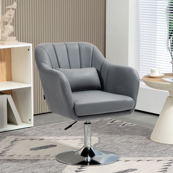 Homcom Swivel Accent Chair For Living Room Contemporary Vanity Armchair With Adjustable Height Thick Cushion Lumbar Support Armrest Dark Grey