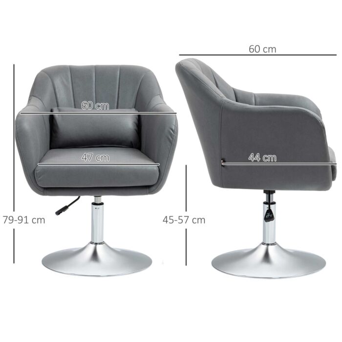 Homcom Swivel Accent Chair For Living Room Contemporary Vanity Armchair With Adjustable Height Thick Cushion Lumbar Support Armrest Dark Grey