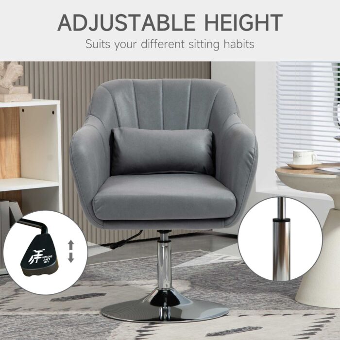Homcom Swivel Accent Chair For Living Room Contemporary Vanity Armchair With Adjustable Height Thick Cushion Lumbar Support Armrest Dark Grey