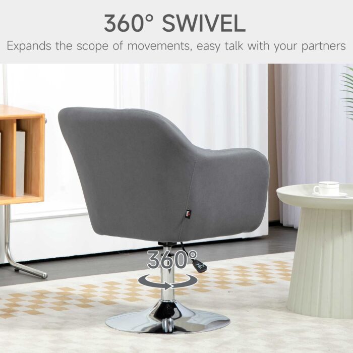Homcom Swivel Accent Chair For Living Room Contemporary Vanity Armchair With Adjustable Height Thick Cushion Lumbar Support Armrest Dark Grey
