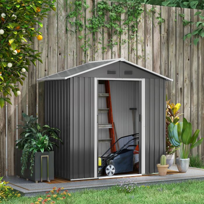 Outsunny 6.5x3.5ft Metal Garden Storage Shed For Outdoor Tool Storage With Double Sliding Doors And 4 Vents, Dark Grey