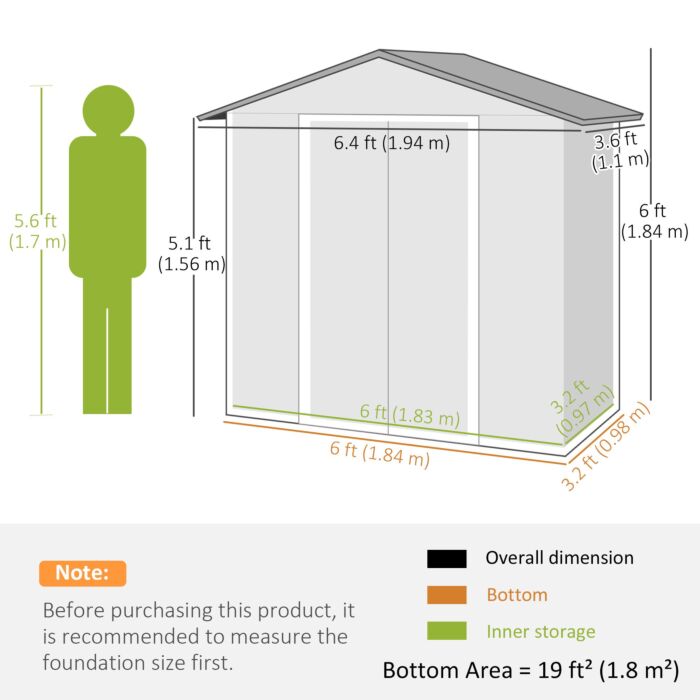 Outsunny 6.5x3.5ft Metal Garden Storage Shed For Outdoor Tool Storage With Double Sliding Doors And 4 Vents, Dark Grey
